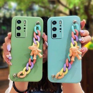 Nordic style Liquid silicone shell Phone Case For Huawei P40 Pro Bear bracelet Lens package Anti-fall Skin-friendly feel