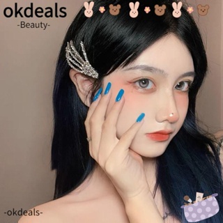 Okdeals กิ๊บติดผม รูปโครงกระดูก ประดับเพชร สไตล์โกธิค ฮาโลวีน เครื่องประดับ สําหรับผู้หญิง