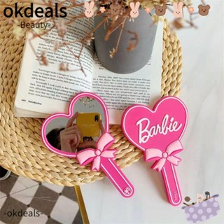 Okdeals กระจกแต่งหน้า รูปโบว์ ตัวอักษร Kawaii สีชมพู แบบพกพา สําหรับเด็กผู้หญิง Y2K