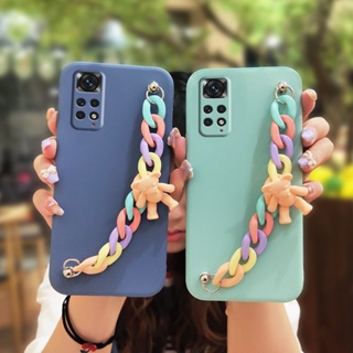 Lens bump protection Solid color Phone Case For Redmi Note11 4G Global/Note11S 4G Simplicity Nordic style Bear bracelet