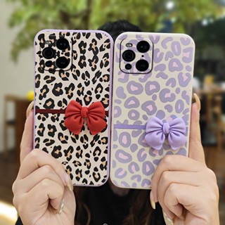 Leopard Simplicity Phone Case For OPPO Find X3/X3 Pro soft shell Cartoon Skin feel silicone cute Bowknot Skin-friendly feel