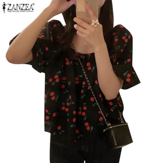 Zanzea เสื้อแขนสั้น คอสี่เหลี่ยม พิมพ์ลาย ทรงหลวม ลําลอง สไตล์เกาหลี สําหรับผู้หญิง