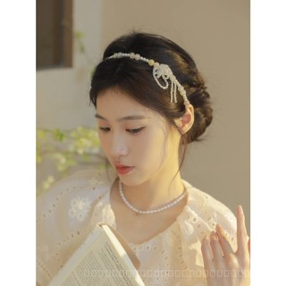 0818-YWSN Fairy Transparent Bow Pearl Headband Womens New High-End Temperament Beaded Headband Hair Accessories Headband Hair Accessories S3BD