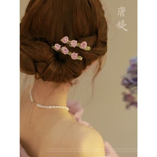 0818-YWSN Super Fairy Rose Hair Clip Bar Shaped Clip Side Clip Side Bang Clip Female Forehead Hairpin New Hair Accessories Summer Headdress TIGR