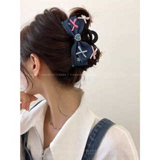 0818-YWSN Sweet Cool Denim Girl Bow Grip Womens New Ins Exquisite Barrettes Womens Head Shark Clip RVXY