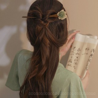 0818-YWSN Fresh Camellia Hairpin Womens Ancient Style Han Chinese Clothing Headdress Retro Dried Flowers Wooden Hairpin Simple Modern KDPM