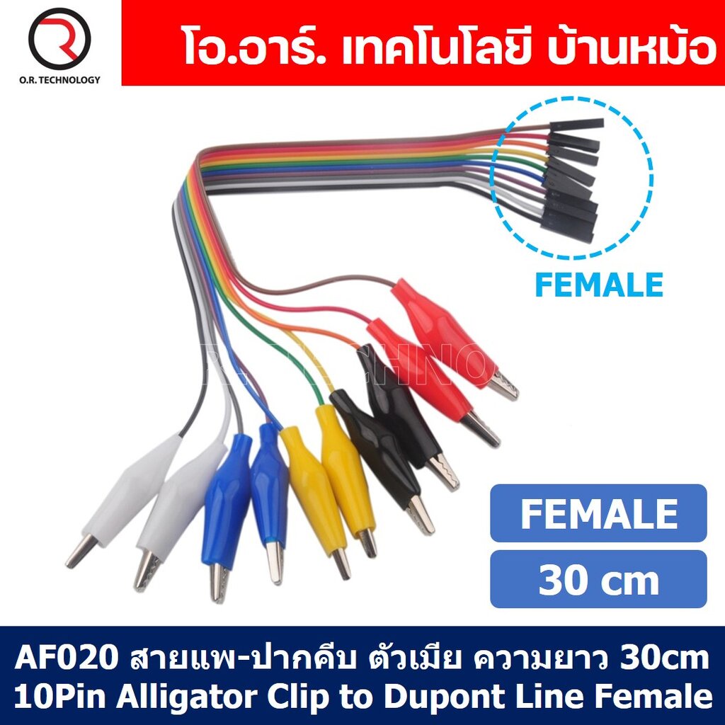 (1ชิ้น) AF020 สายแพ-ปากคีบ ตัวเมีย ความยาว 30cm 10Pin Alligator Clip to Dupont Line Female สายจั๊มเปอร์ Jumper