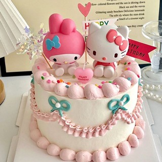 SANRIO ตุ๊กตาฟิกเกอร์ อนิเมะ Hello Kitty Melody DIY สําหรับตกแต่งเค้กวันเกิดเด็ก