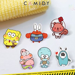 Camidy การ์ตูนน่ารัก สพันจ์บ็อบ SquarePants ญี่ปุ่น ป้ายตกแต่ง เสื้อผ้า กระเป๋า เครื่องประดับ เข็มกลัด ของกระจุกกระจิก