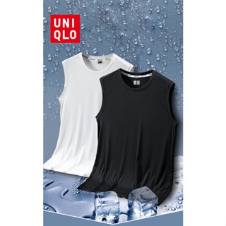 Uniqlo M-5XL ผ้าฝ้าย เสื้อกล้าม ผู้ชาย ฟิตเนส กีฬา เสื้อกั๊ก แขนกุด คอกลม สีพื้น เสื้อกั๊ก