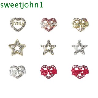 Sweetjohn อุปกรณ์ตกแต่งเล็บ จี้รูปหัวใจ ประดับคริสตัล พลอยเทียม สําหรับตุ๊กตาบาร์บี้ 5 ชิ้น ต่อชุด