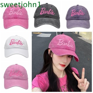 Sweetjohn หมวกเบสบอล ผ้าฝ้าย ปักลายการ์ตูนบาร์บี้ สีชมพู สําหรับตกปลา