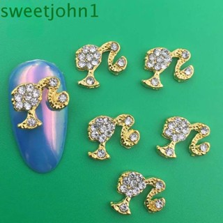 Sweetjohn เครื่องประดับตกแต่งเล็บ รูปหางม้า สีทอง สีเงิน สําหรับตุ๊กตาบาร์บี้ DIY 5 ชิ้น ต่อชุด