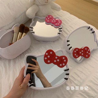 กระจกแต่งหน้าตั้งโต๊ะ ลาย Hello Kitty น่ารัก ใช้ได้สองแบบ สําหรับหอพักนักเรียนหญิง ใช้ในครัวเรือน