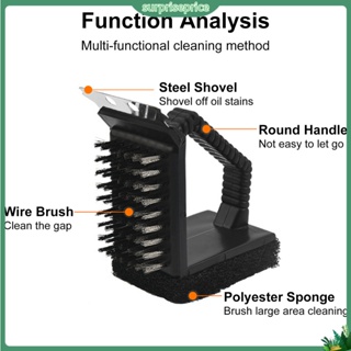เซอร์ไพรส์| 3-in-1 แปรงทําความสะอาดเตาย่างบาร์บีคิว พร้อมที่ขูด และฟองน้ํา สําหรับย่างบาร์บีคิว