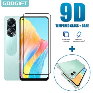 Godgift 2 in 1 เคสกระจกนิรภัย ซิลิโคน กันกระแทก สําหรับ OPPO A58 4G A98 A78 A58 A17 A17K A57 2022 A76 A77 A96 A74 A94 A54 4G 5G