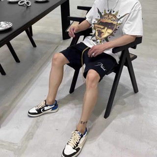 QBLV RHUDE high quality embroidered letters High Street drawstring cotton shorts couple style mens and womens loose casual shorts