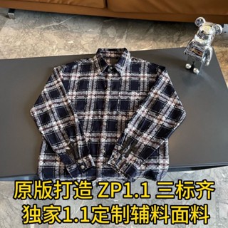 BYEN Chrome Hearts original reengraved Crowe cross embroidered leather label silver buckle Plaid dark pattern shirt coat mens and womens fashion brand High Street