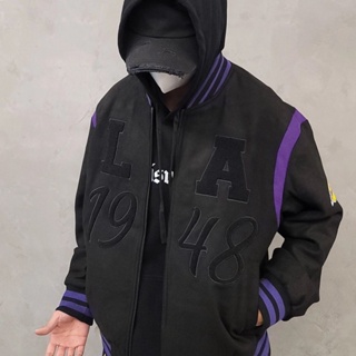 OFBI NBA new co-branded Los Angeles Lakers Zijin dynasty contrast color heavy industry embroidery baseball uniform for men and women