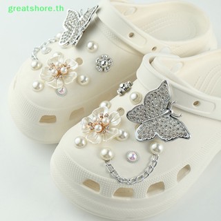 Greatshore ของตกแต่งรองเท้า Croc Shoe Ch ประดับไข่มุก พลอยเทียม รูปผีเสื้อ ดอกไม้ ลอกออกได้ สําหรับเด็ก 1 ชุด