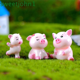 Sweetjohn โมเดลเรซิ่น รูปปั้นหมูน่ารัก สําหรับตกแต่งบ้าน และสวน 4 ชิ้น