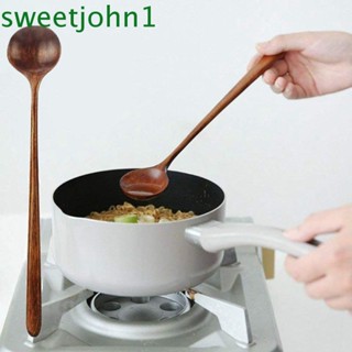 Sweetjohn ช้อนไม้ธรรมชาติ ด้ามจับยาว สไตล์เกาหลี สําหรับคนอาหาร