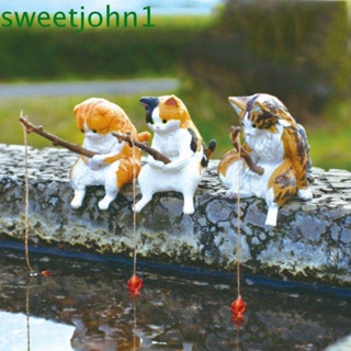 Sweetjohn รูปปั้นแมวน่ารัก งานฝีมือ สําหรับแขวนตกแต่งตู้ปลา บอนไซ DIY