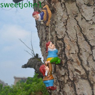 Sweetjohn ตุ๊กตาคนแคระปีนเขา เรซิ่น ทนทาน สําหรับตกแต่งสวน กลางแจ้ง DIY 3 ชิ้น