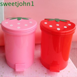 Sweetjohn ถังขยะ ลายสตรอเบอร์รี่น่ารัก ขนาดเล็ก พร้อมฝาปิด สีแดง สําหรับตกแต่งบ้าน