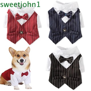 Sweetjohn เสื้อเชิ้ตทักซิโด้ ประดับโบว์ สไตล์ฮาโลวีน สําหรับสุนัขตัวเล็ก