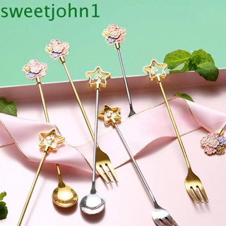 Sweetjohn ช้อนกาแฟ สเตนเลส สีทอง สําหรับผสมเครื่องดื่ม ผลไม้ ขนมหวาน