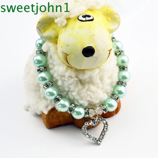 Sweetjohn สร้อยคอ จี้ไข่มุก ประดับเพชร สไตล์เจ้าหญิง หรูหรา สําหรับสัตว์เลี้ยง