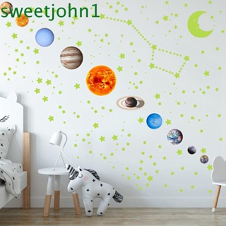 Sweetjohn สติกเกอร์ติดผนัง หน้าต่าง เรืองแสง ลอกออกได้ ลายดวงจันทร์ ดาว ระบบสุริยะ สําหรับติดเพดานห้องนอน