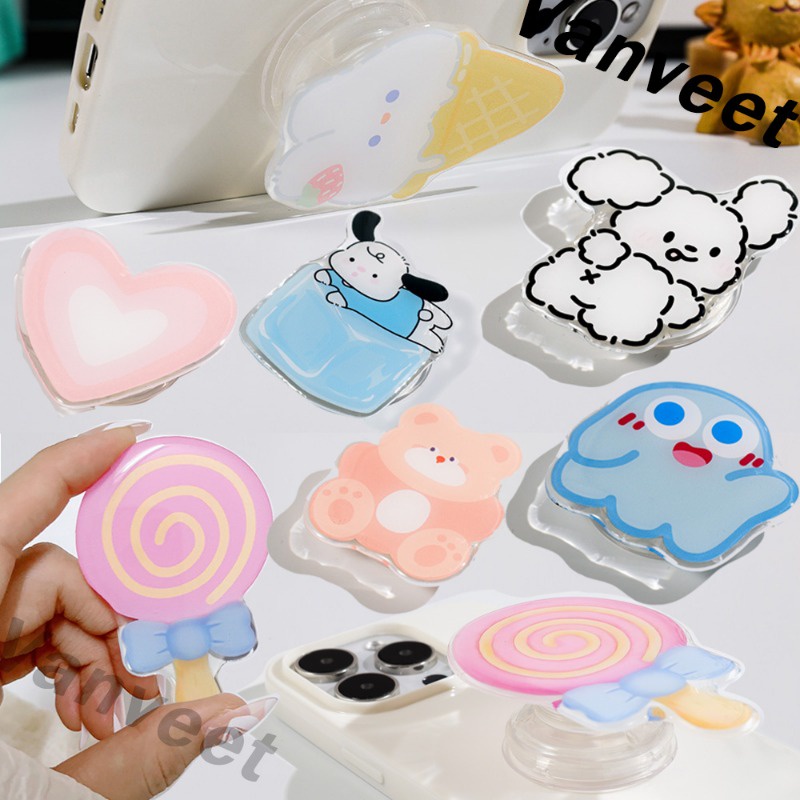 จัดส่งทันเวลา ที่วางโทรศัพท์มือถือการ์ตูนน่ารัก Shiny Foldable Airbag Holder ที่วางซ็อกเก็ตแบบขยายได้