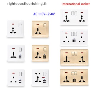 Righteousflourishs.th ซ็อกเก็ตสวิตช์ไฟฟ้า 13A USB ปลั๊ก UK สีขาว ทอง สําหรับห้องครัว บ้าน สํานักงาน