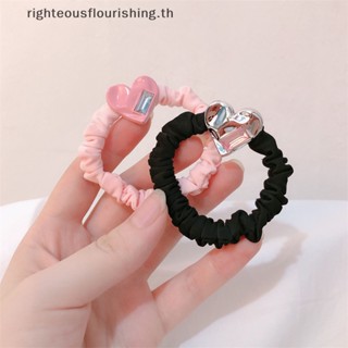 Righteousflourishs.th ยางรัดผมหางม้า ผ้าไหมนิ่ม ยืดหยุ่น ลายหัวใจน่ารัก ขนาดใหญ่ สีดํา สีชมพู สําหรับเด็กผู้หญิง