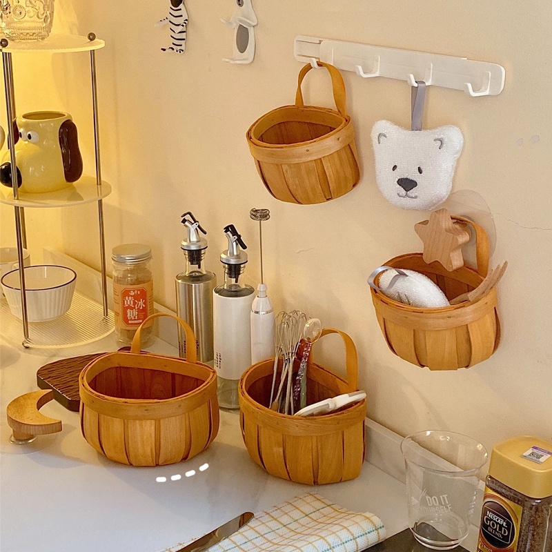 พร้อมส่ง ตะกร้าเก็บของ ติดผนัง ไม้ไผ่ ใช้สําหรับตกแต่งห้องครัวหรือห้อง - รูปที่ 2