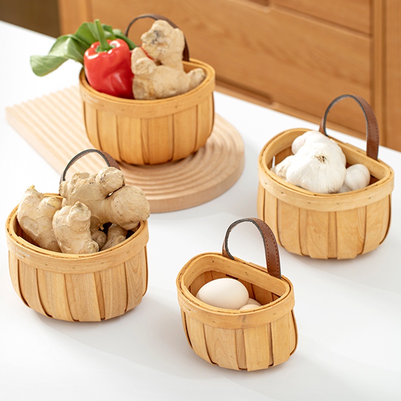 พร้อมส่ง ตะกร้าเก็บของ ติดผนัง ไม้ไผ่ ใช้สําหรับตกแต่งห้องครัวหรือห้อง - รูปที่ 5