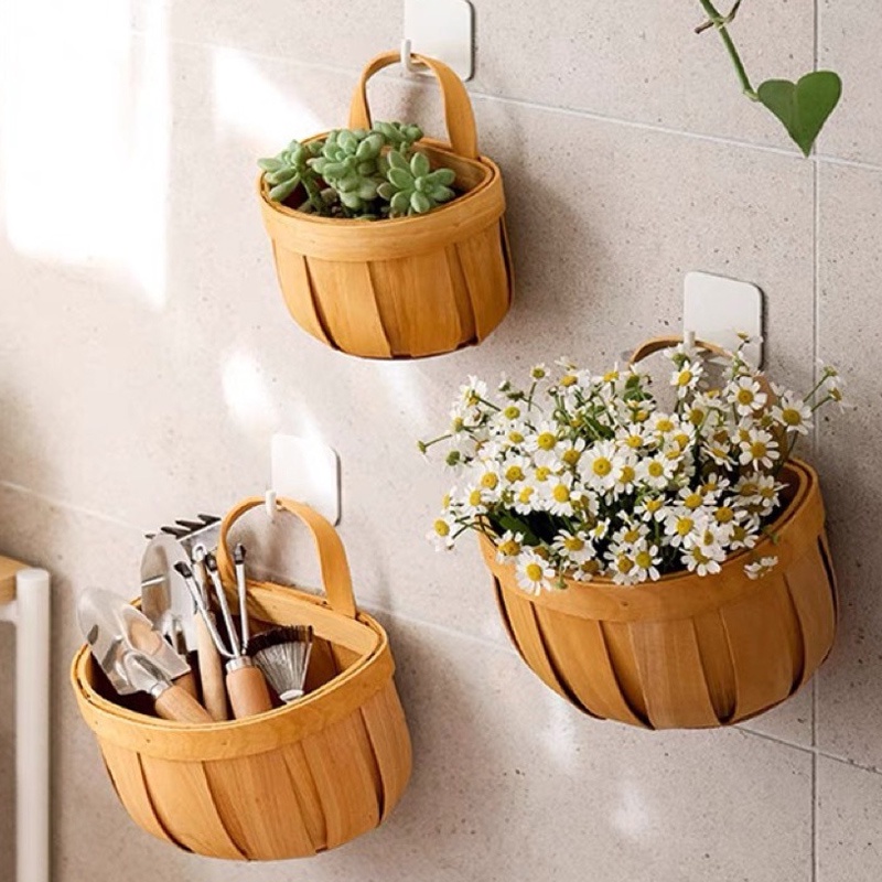 พร้อมส่ง ตะกร้าเก็บของ ติดผนัง ไม้ไผ่ ใช้สําหรับตกแต่งห้องครัวหรือห้อง - รูปที่ 3