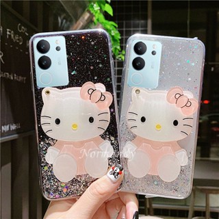 เคสโทรศัพท์มือถือ TPU ใส แบบนิ่ม ลายการ์ตูนเฮลโลคิตตี้ มีกระจกแต่งหน้า สําหรับ VIVO V29 Y78 Y27 5G 4G 2023 V29 5G