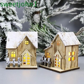 Sweetjohn บ้านไม้ DIY สําหรับตกแต่งบ้าน ไฟ LED กระท่อม คริสต์มาส