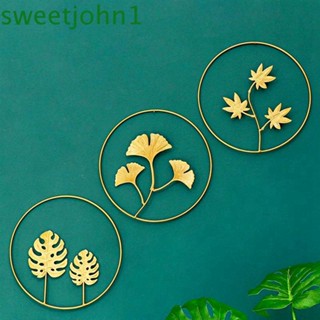 Sweetjohn เครื่องประดับแขวนผนัง สีทอง พื้นหลังสไตล์นอร์ดิก ใบปาล์ม โลหะ Canna เมเปิ้ลตกแต่งผนัง