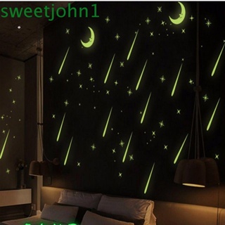 Sweetjohn สติกเกอร์ติดผนัง ลายดวงจันทร์ ดาวตก ขนปุย สําหรับตกแต่งเพดาน ห้องนอน ห้องนั่งเล่น