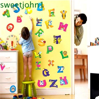 Sweetjohn สติกเกอร์โปสเตอร์ ลายสัตว์ป่า 26 ตัวอักษร DIY สําหรับติดตกแต่งผนังห้องนอนเด็ก