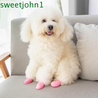 Sweetjohn รองเท้าบูท กันฝน กันน้ํา กันลื่น กันฝุ่น หลากสี สําหรับสุนัข 4 ชิ้น