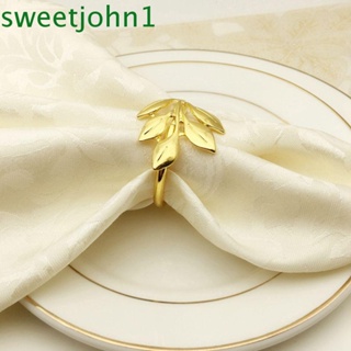 Sweetjohn แหวนผ้าเช็ดปาก ทรงกลม ลายใบไม้ สําหรับงานแต่งงาน งานเลี้ยง บ้าน โรงแรม