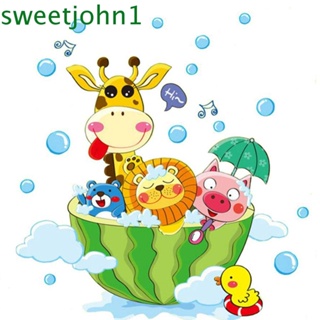 Sweetjohn สติกเกอร์ติดผนัง ลายการ์ตูนเป็ด หมีน่ารัก กันน้ํา ลอกออกได้ สําหรับตกแต่งห้องอาบน้ําเด็ก