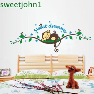 Sweetjohn สติกเกอร์ไวนิล ลายลิง นก กันน้ํา สําหรับติดตกแต่งผนังบ้าน ห้องเด็ก