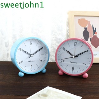 Sweetjohn นาฬิกาปลุกโลหะ ทรงกลม ขนาดเล็ก 4.5 นิ้ว ของใช้ในครัวเรือน