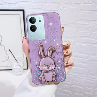 พร้อมส่ง เคสโทรศัพท์มือถือ TPU ใส แบบนิ่ม ลายกระต่ายน่ารัก มีขาตั้ง สําหรับ VIVO V29 Y78 Y27 5G 4G 2023 V29 5G